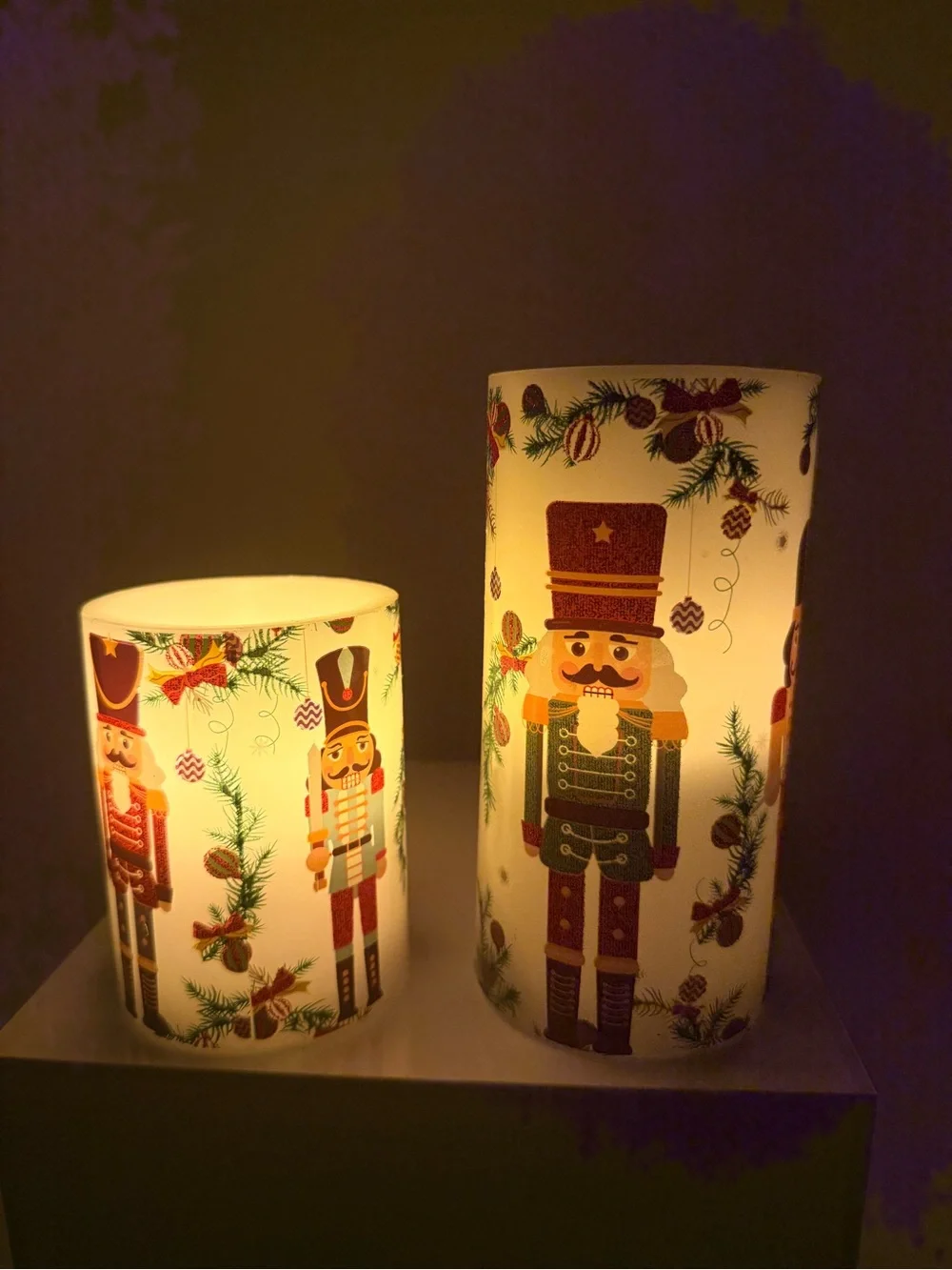 White Nutcracker LED Candle Set - Holiday Decorative Pillars